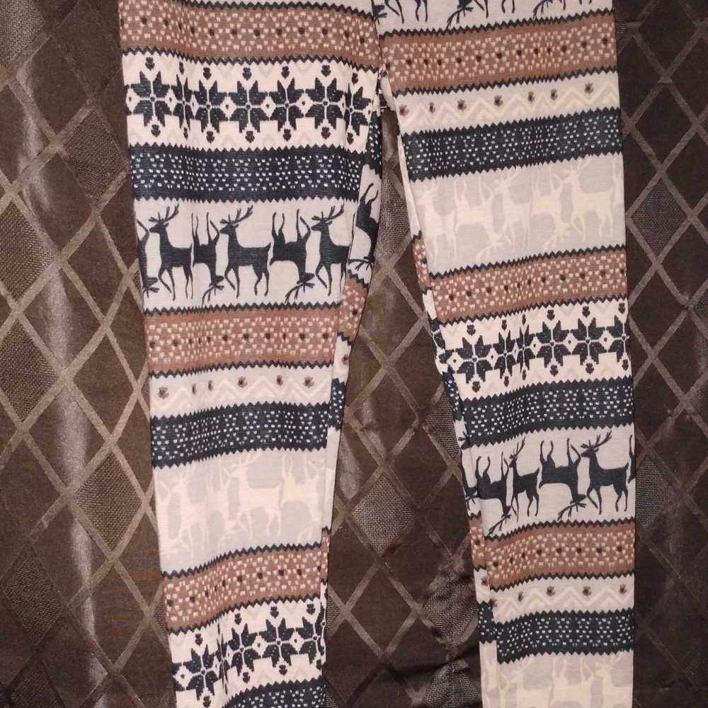 Poof! Festive Reindeer Leggings - Black, Brown, Cream